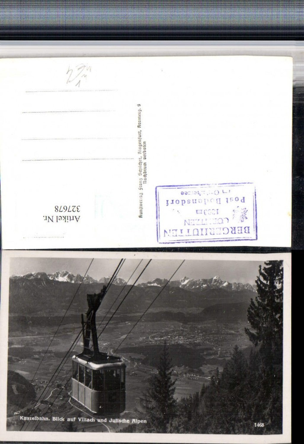 327678,Kanzelbahn Seilbahn Blick auf Villach u. Julische Alpen Bergkulisse pub Franz Schilcher 1468