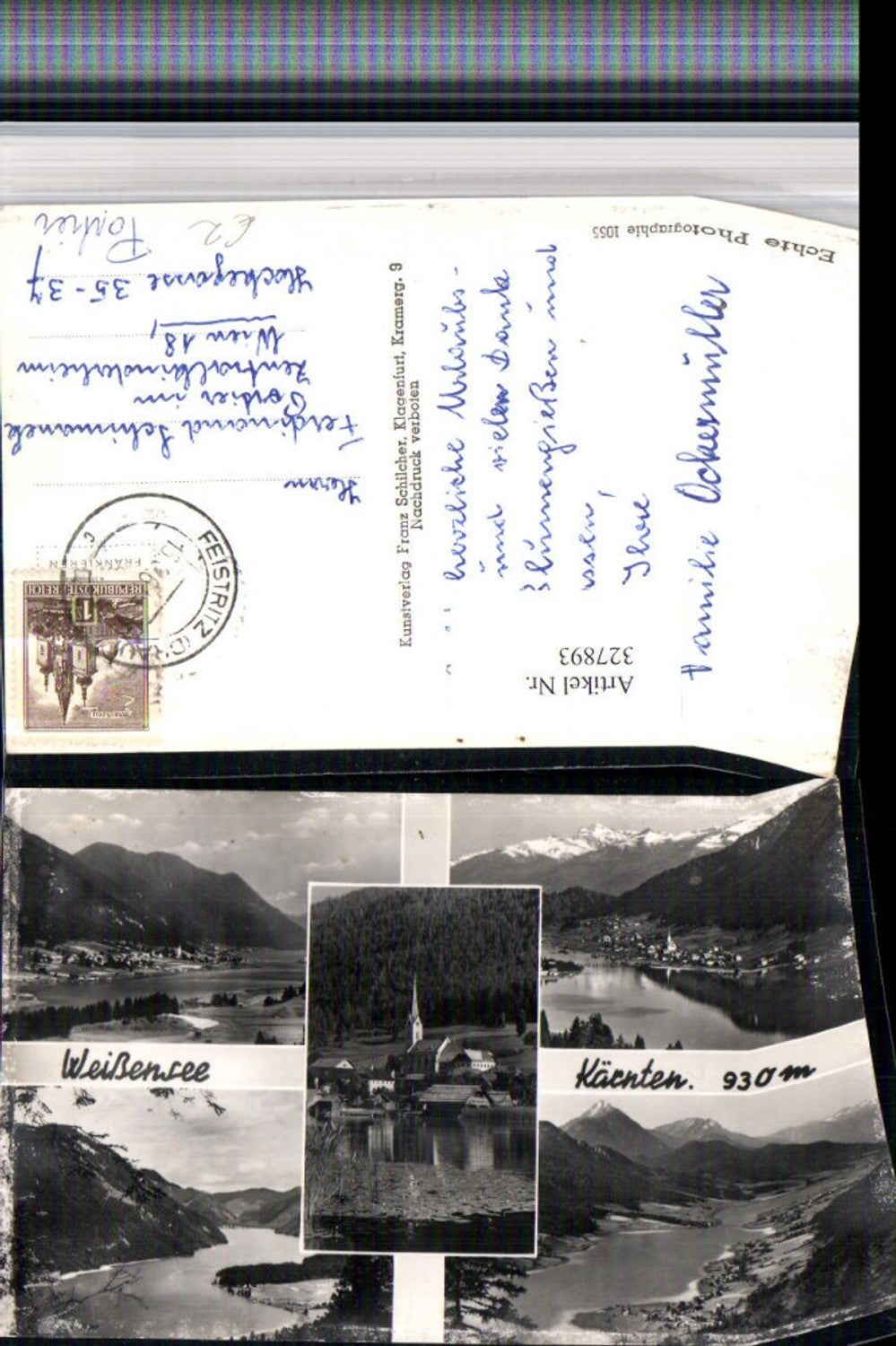 327893,Weißensee Totale Kirche Bergkulisse Mehrbildkarte pub Franz Schilcher 1055