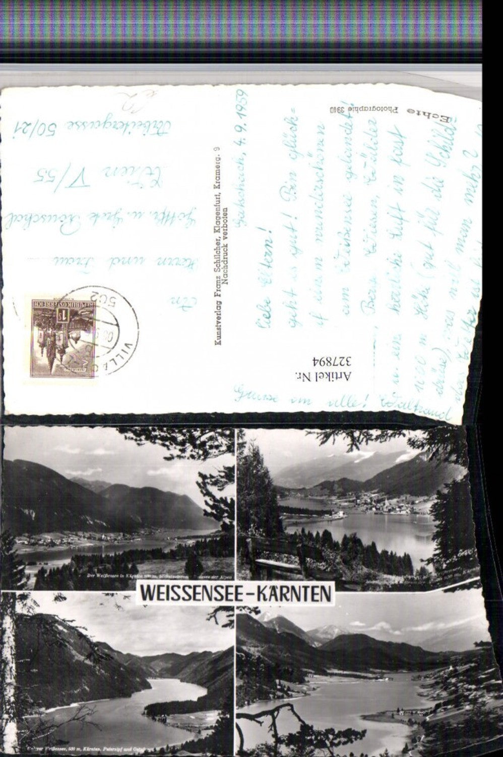327894,Weißensee Totale See Bergkulisse Mehrbildkarte pub Franz Schilcher 3940