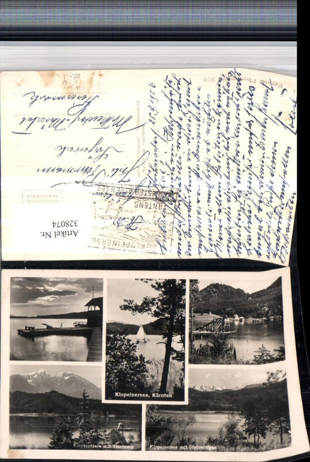 328074,Klopeinersee b. St. Kanzian Bergkulisse Segelboot Mehrbildkarte