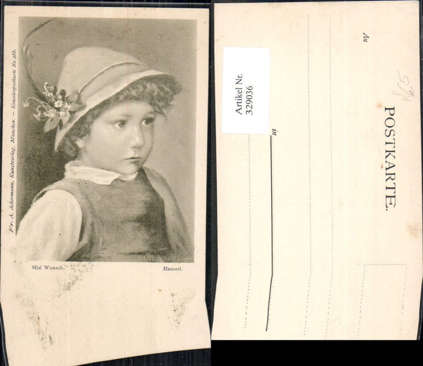 329036,Künstler Ak Mizi Wunsch Hanserl Bub Junge Trachtenhut Hut pub Ackermann 486
