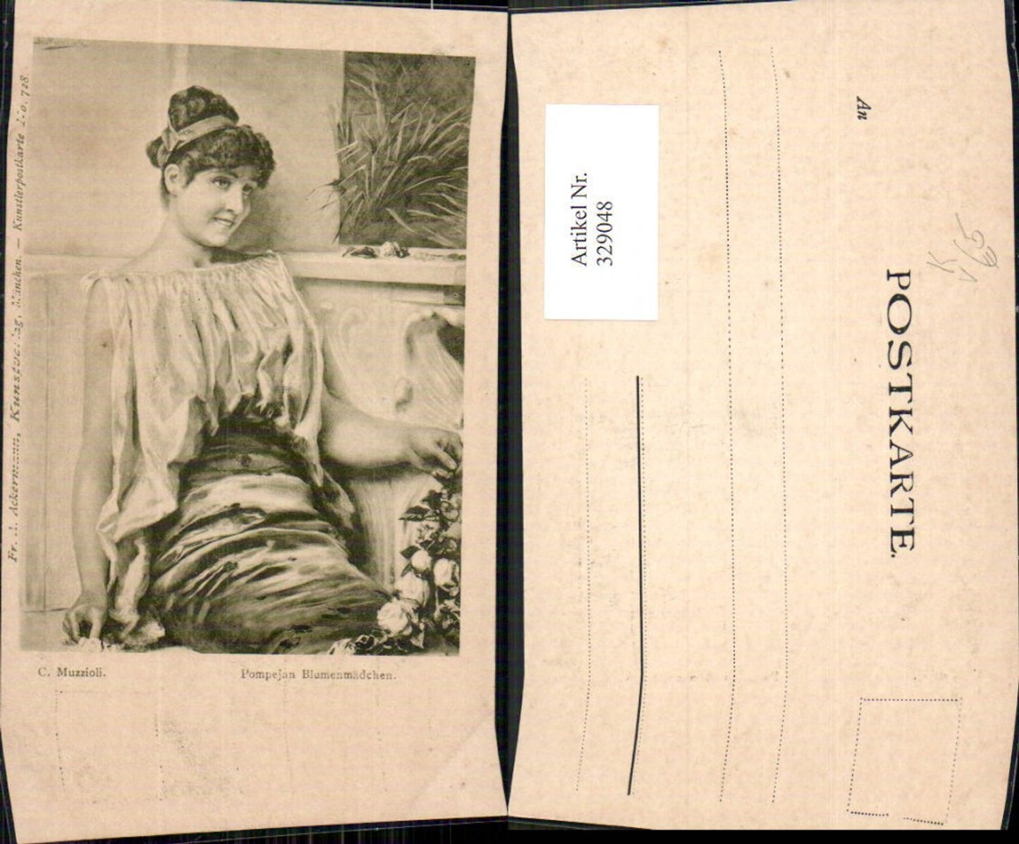 329048,Künstler Ak C. Muzzioli Pompejan Blumenmädchen Frau pub Ackermann 728