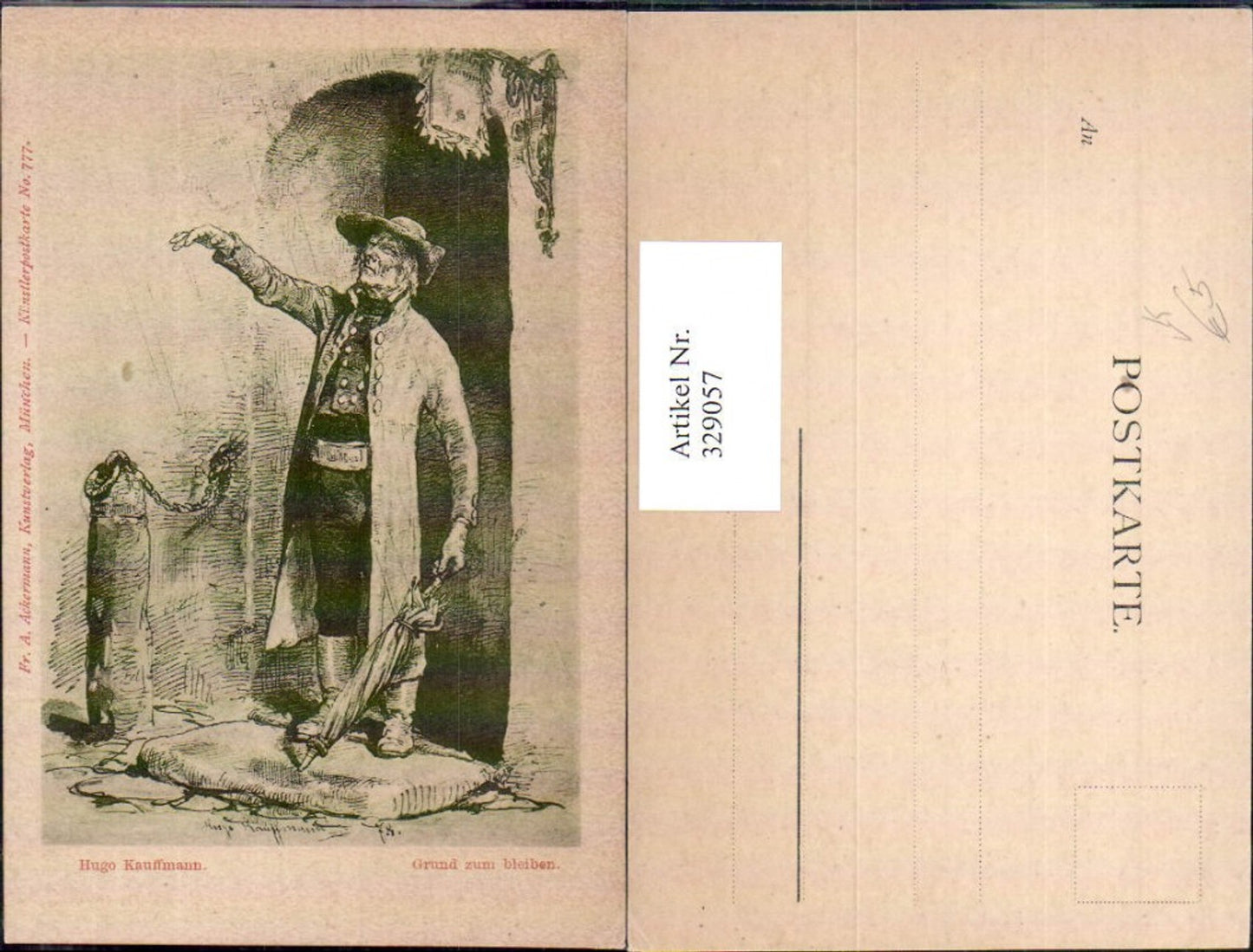 329057,Künstler Ak Hugo Kauffmann Grund zum bleiben Mann Schirm pub Ackermann 777