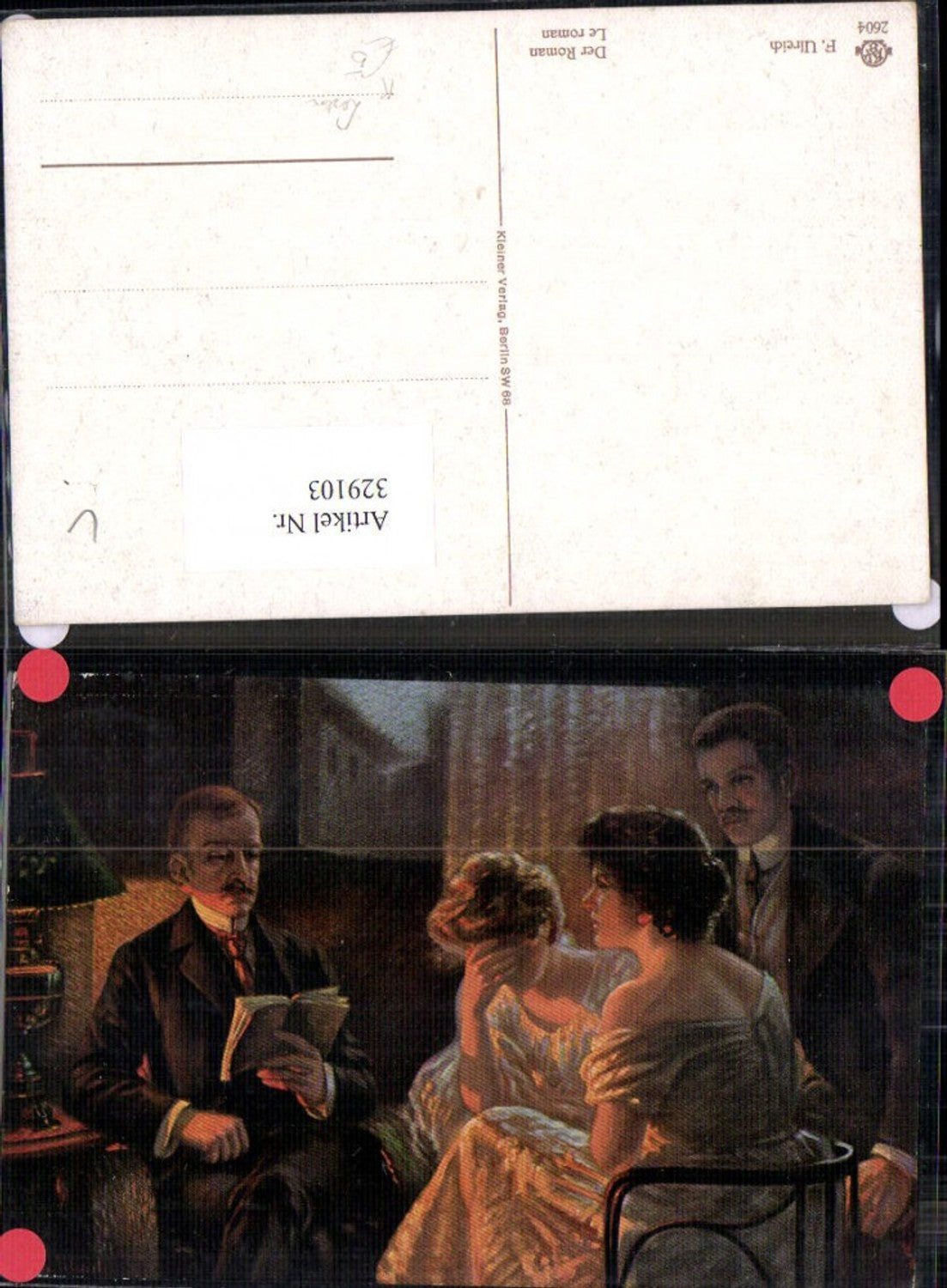 329103, Artist Ak F. Ulrich The novel Le roman Reading Book Man reads to women