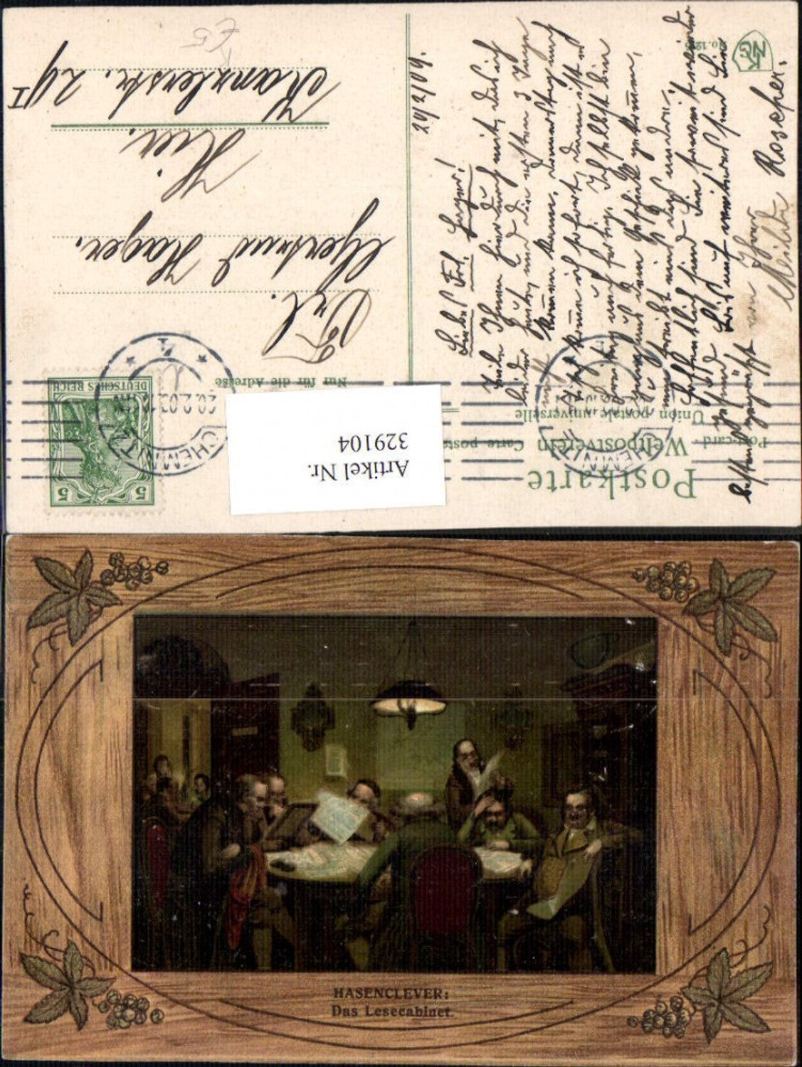 329104,Künstler Ak Hasenclever Das Lesecabinet Lesen Passepartout