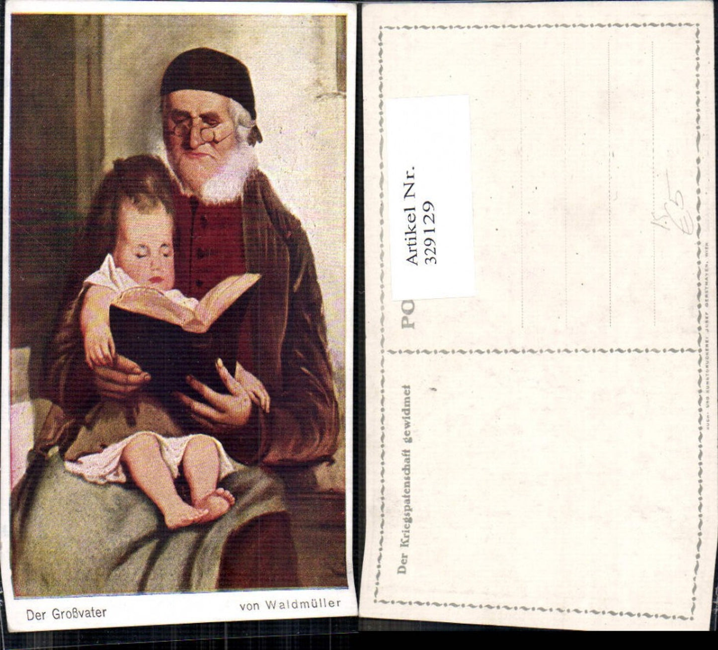 329129,Künstler Ak Waldmüller Der Großvater m. Kind Buch Lesen