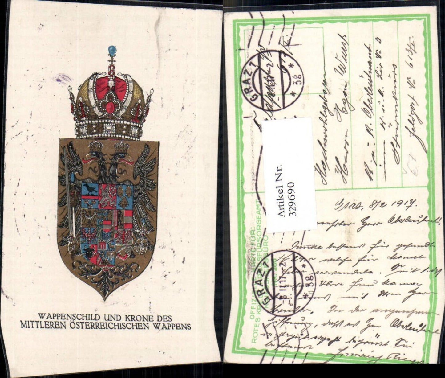 329690,Künstler Ak Wappenschild u. Krone d. Mittleren Wappen Österreich Politik pub Kriegsfürsorge 255