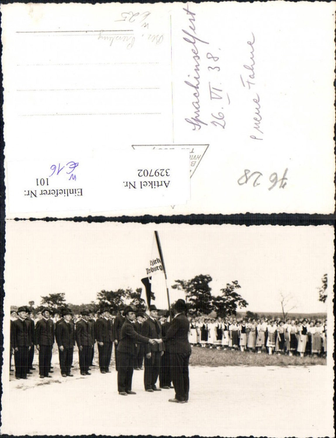 329702,Foto Ak Sprachinselfest 26. Juni 1938 Neue Fahne Bezirk Pressburg Geschichte Politik Ausland