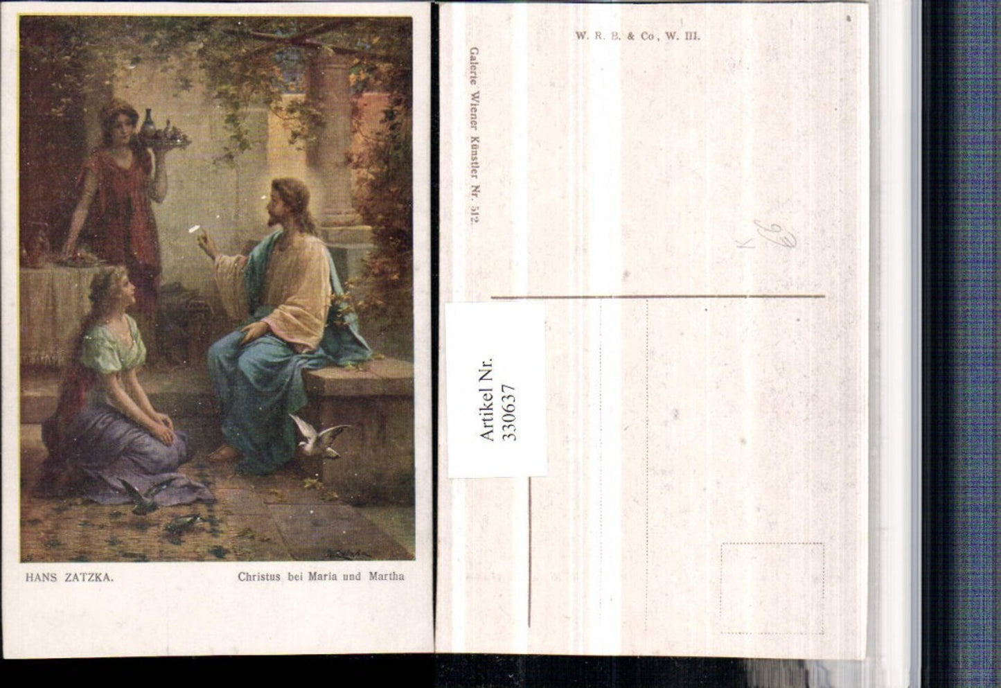 330637,Künstler AK Hans Zatzka Religion Christus bei Maria u. Martha Tauben