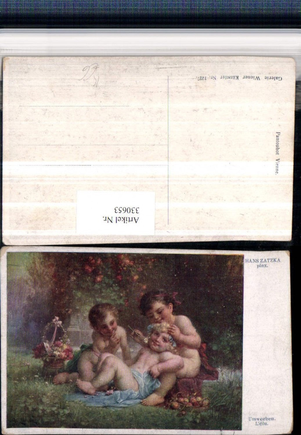 330653,Künstler AK Hans Zatzka Umworben nackte Kinder Korb pub Wiener Künstler 1227