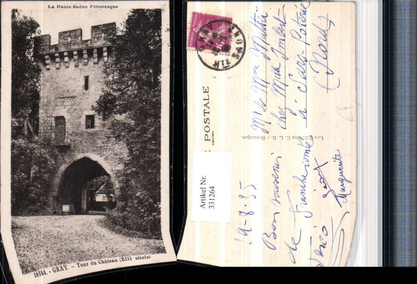 331264,Franche-Comte Haute-Saone Gray Tour du Chateau Schloss Tor