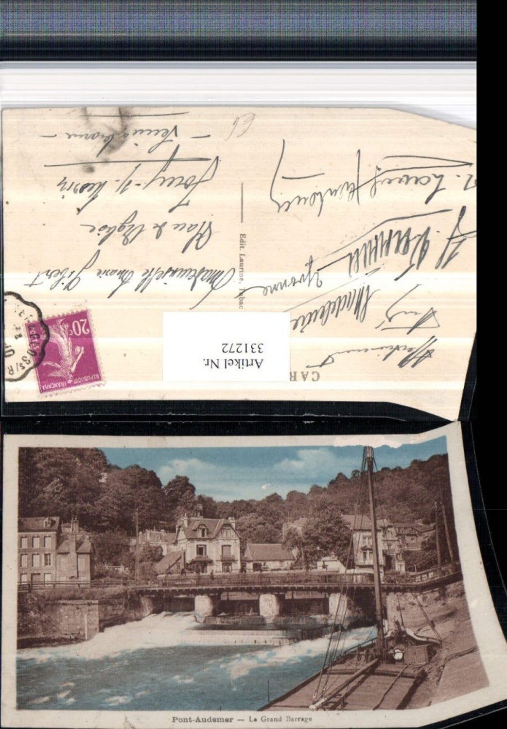 331272,Haute-Normandie Eure Pont-Audemer Le Grand Barrage Brücke Wehr Segelschiff