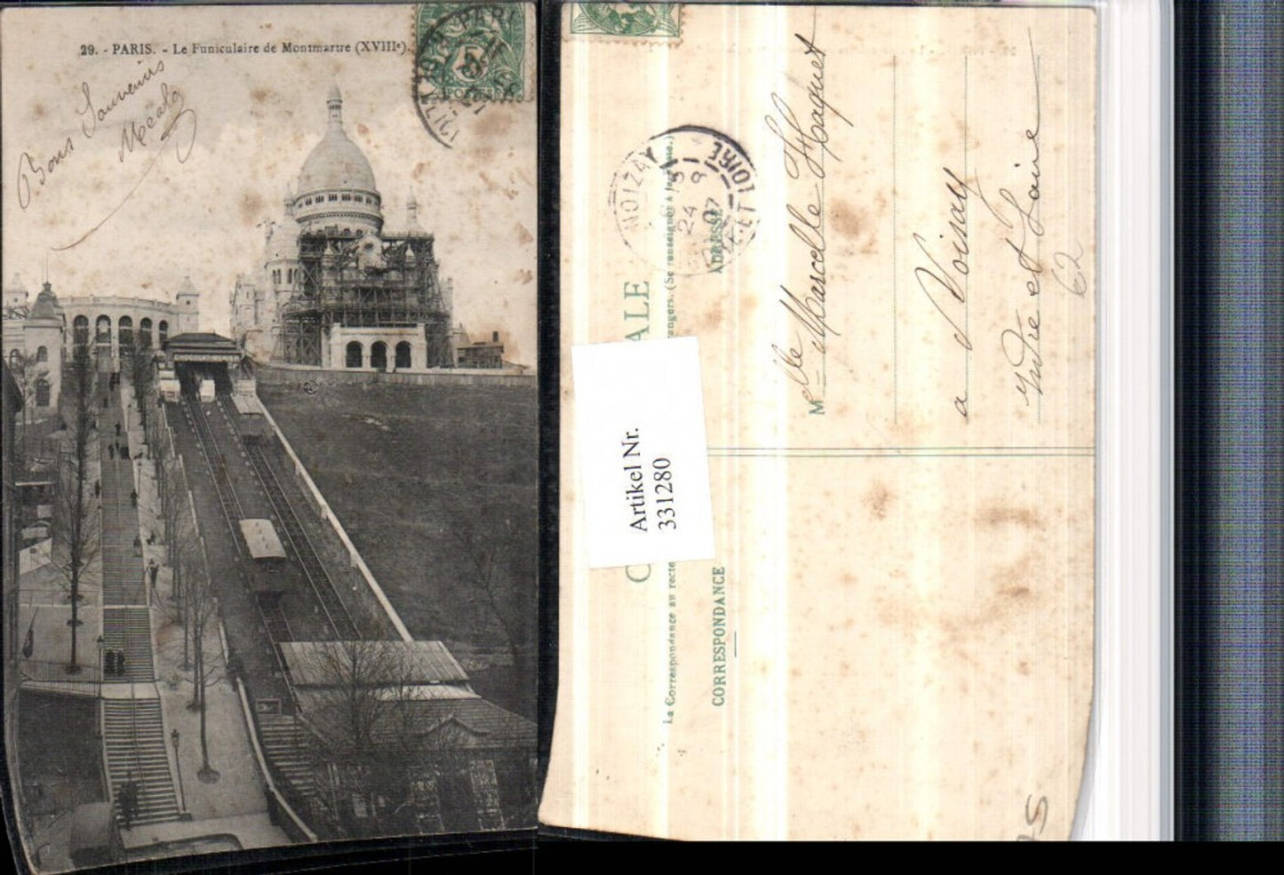 331280,Ile-de-France Paris Le Funiculaire de Montmartre Schrägaufzug Kirche