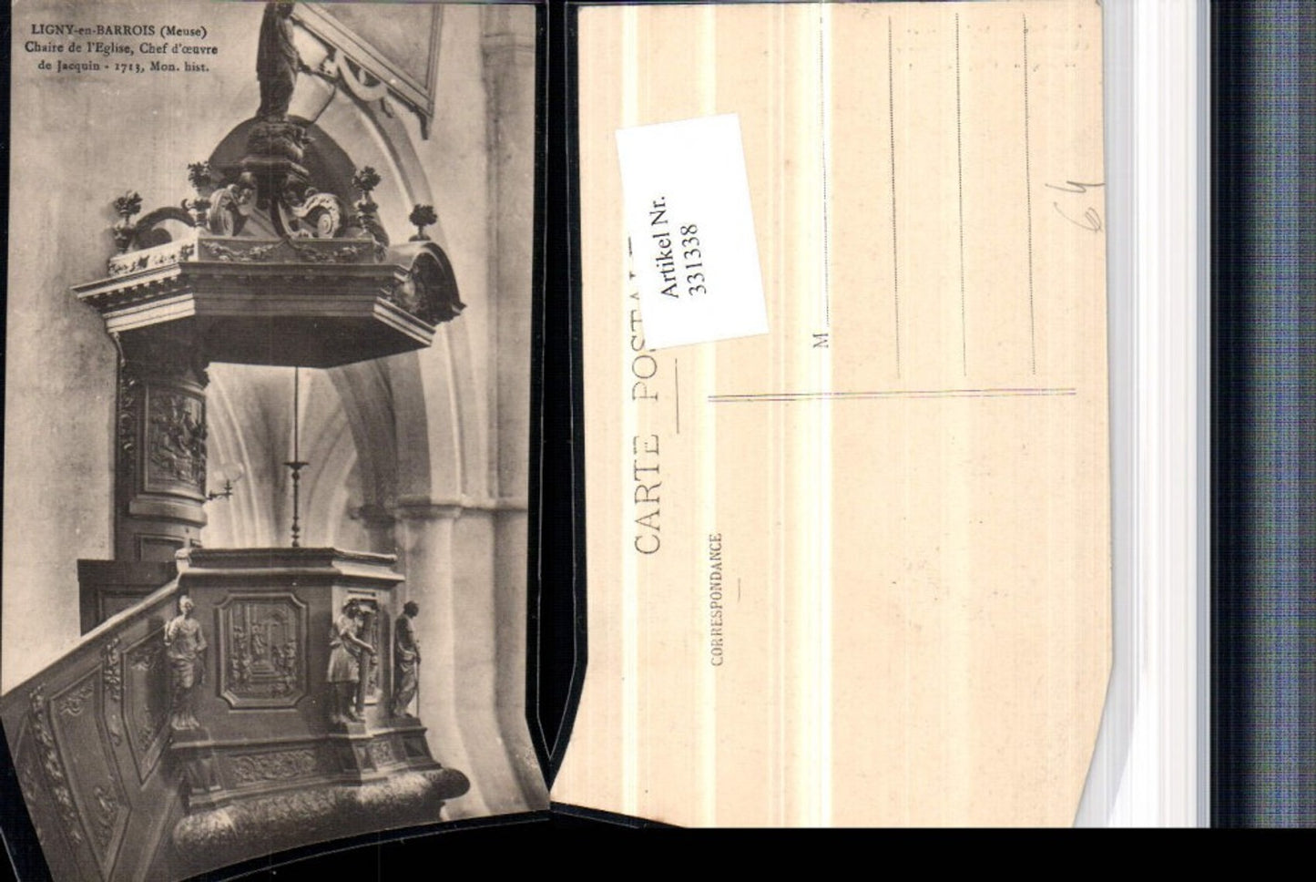 331338,Lothringen Meuse Ligny-en-Barrois Chaire de l'Eglise Kirche Kanzel