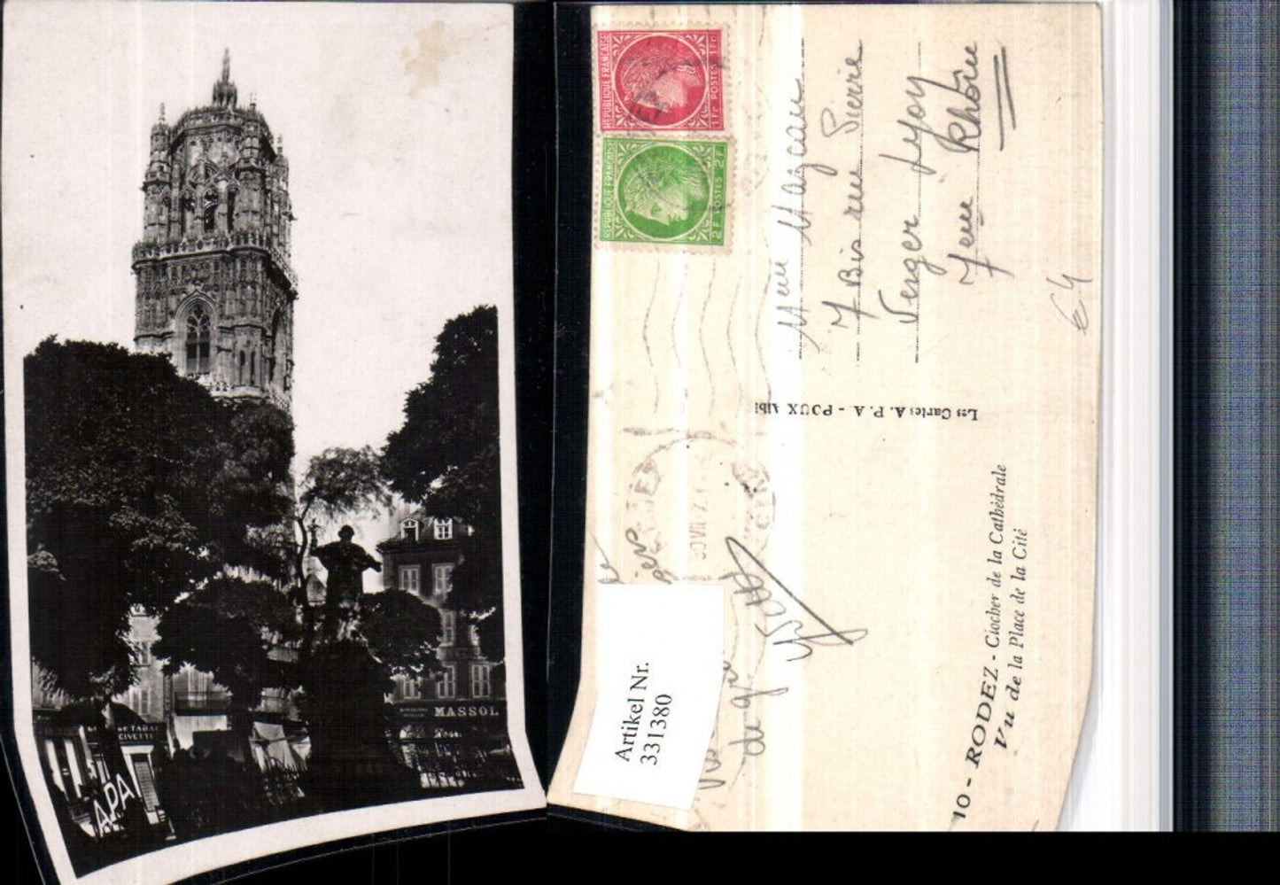 331380,Midi-Pyrenees Aveyron Rodez Clocher of the Cathedrale Vue de la Place de la Cite Church tower