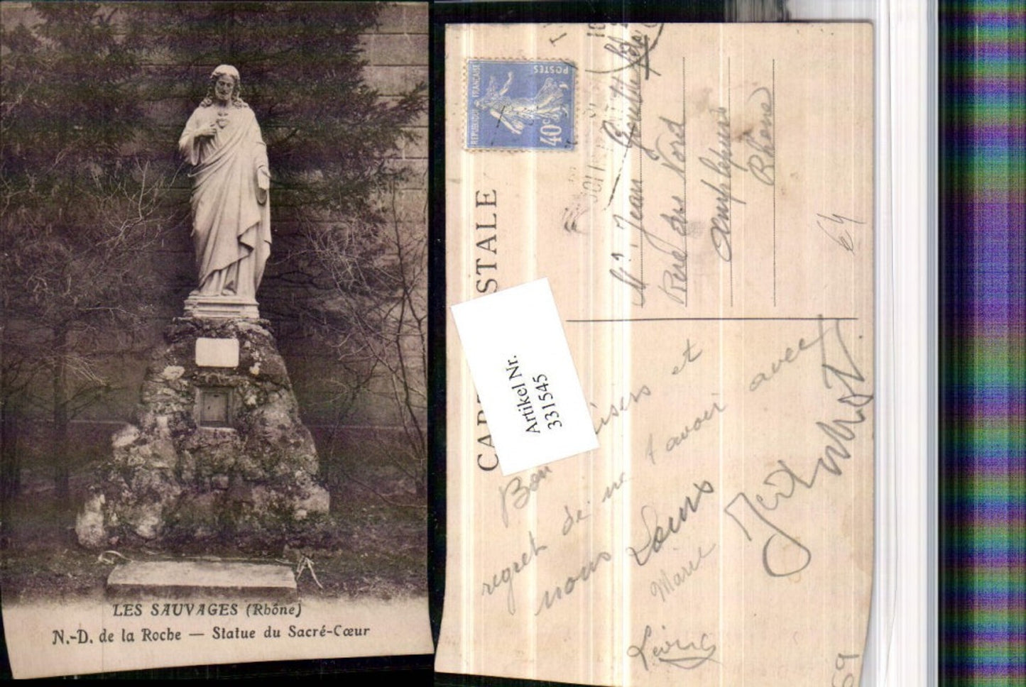 331545,Rhone-Alpes Rhone Les Sauvages Statue du Sacre-Coeur