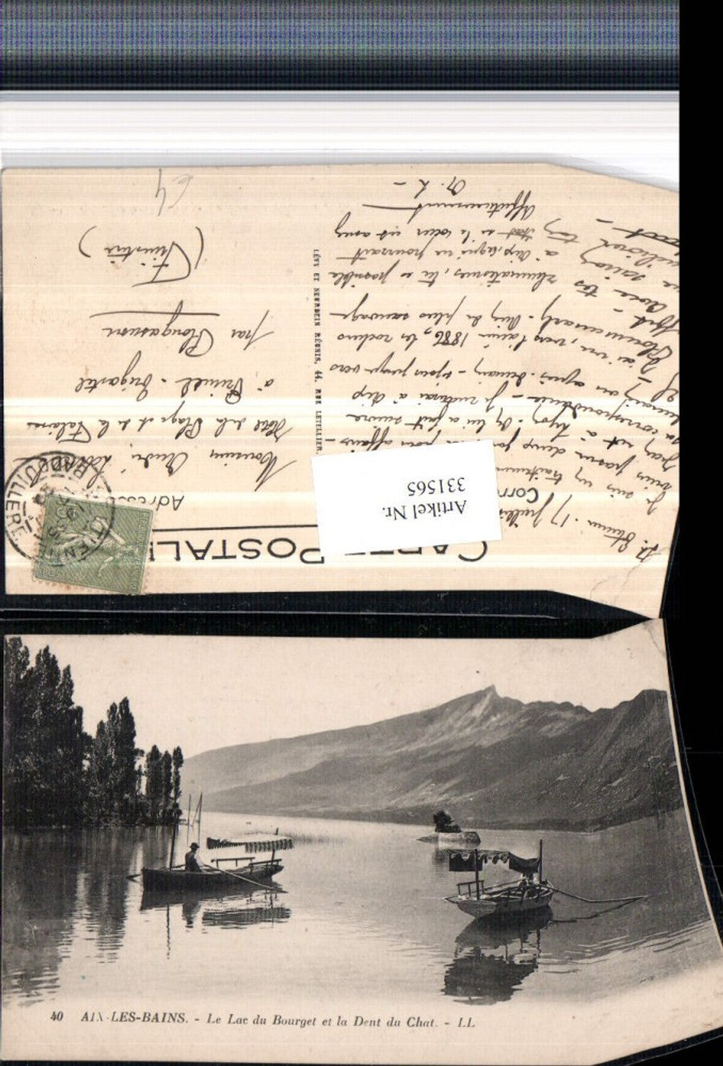 331565,Rhone-Alpes Savoie Aix-les-Bains Lac du Bourget et la Dent du Chat lake mountain scenery boats