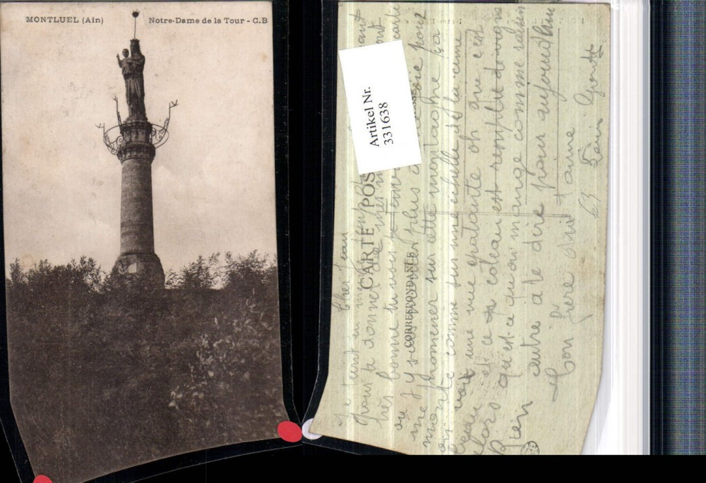 331638,Rhone-Alpes Ain Montluel Notre-Dame de la Tour Mariensäule Statue