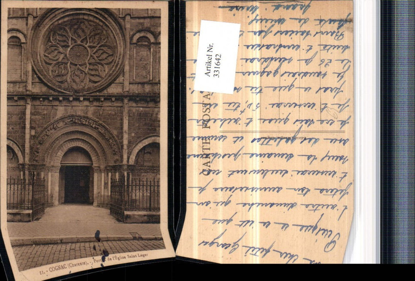 331642,Poitou-Charentes Charente Cognac Porte de l'Eglise Saint Leger Kirchenportal