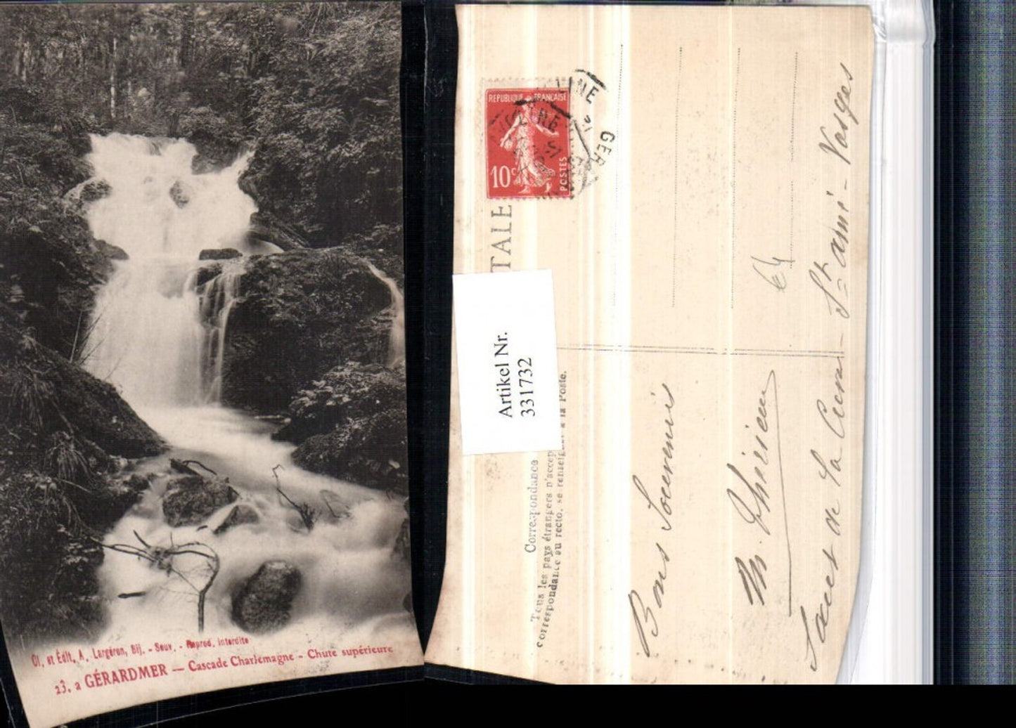 331732,Lothringen Vosges Gerardmer Cascade Charlemagne Chute superieure Wasserfall