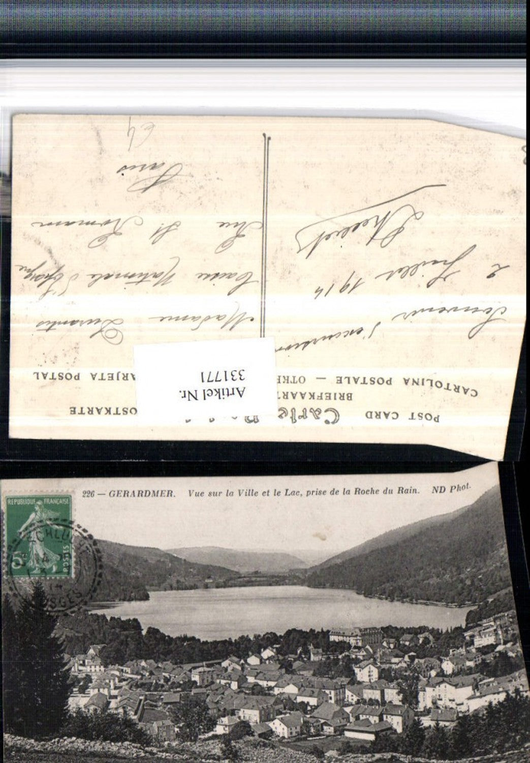 331771,Lothringen Vosges Gerardmer Vue sur la Ville et le Lac prise de la Roche du Rain Totale