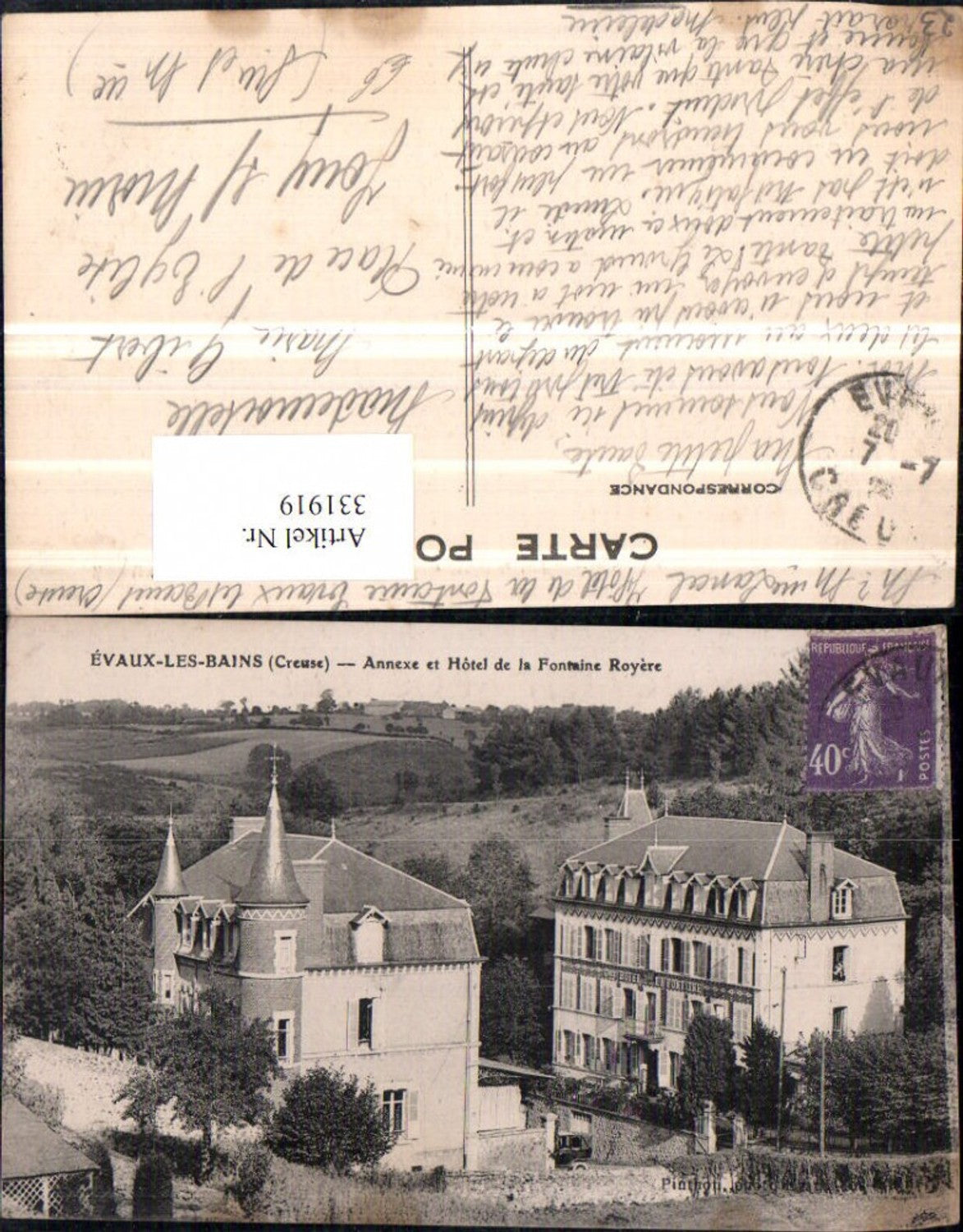 331919,Limousin Creuse Evaux-les-Bains Annexe et Hotel de la Fontaine Royere