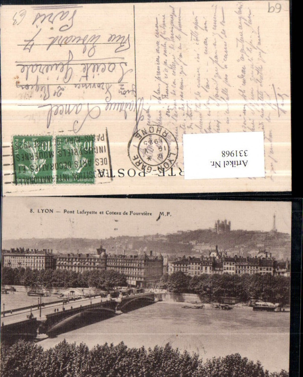 331968,Rhone-Alpes Rhone Lyon Pont Lafayette et Coteau de Fourviere Brücke