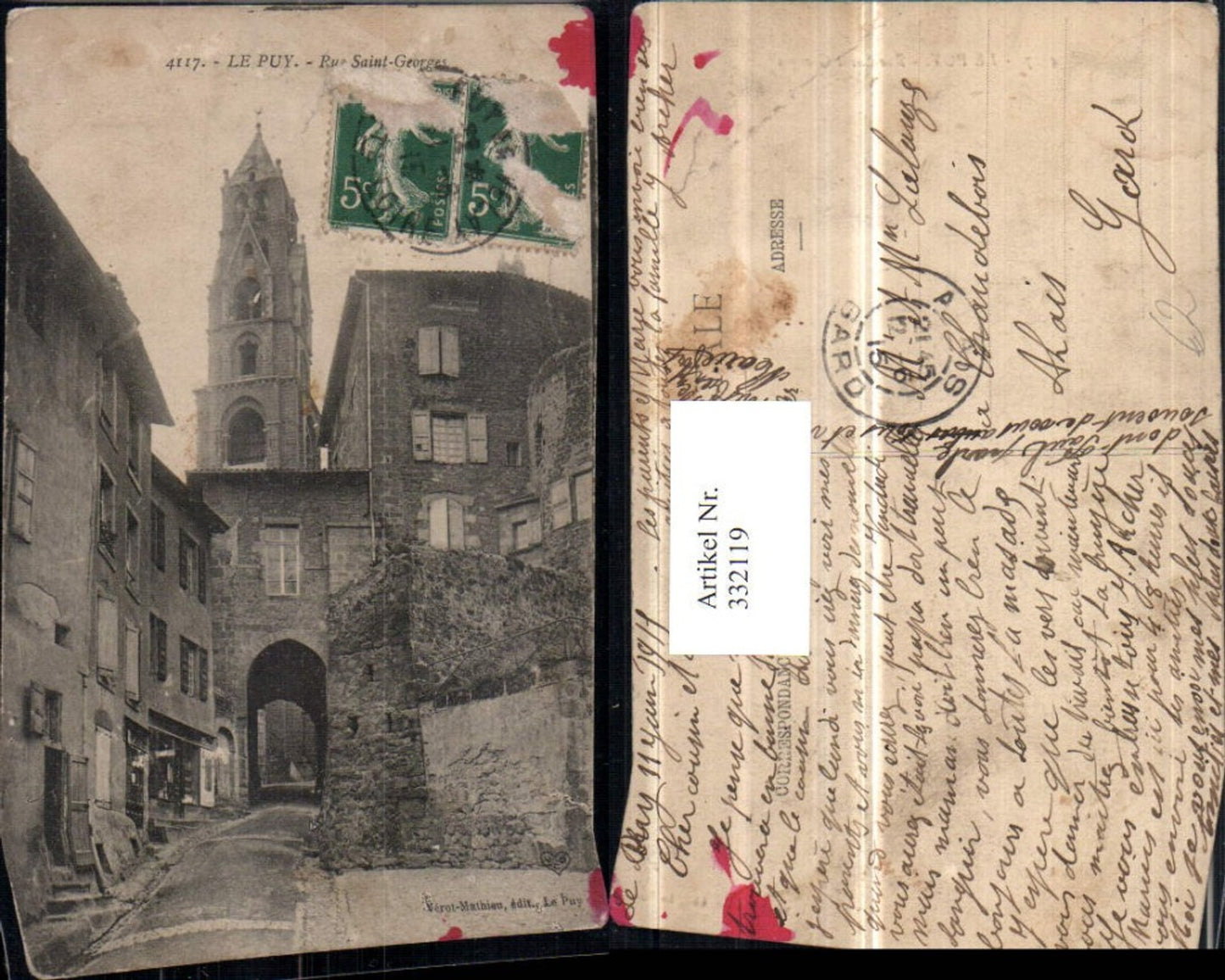 332119,Auvergne Haute-Loire Le Puy Rue Saint-Georges Kirchenturm