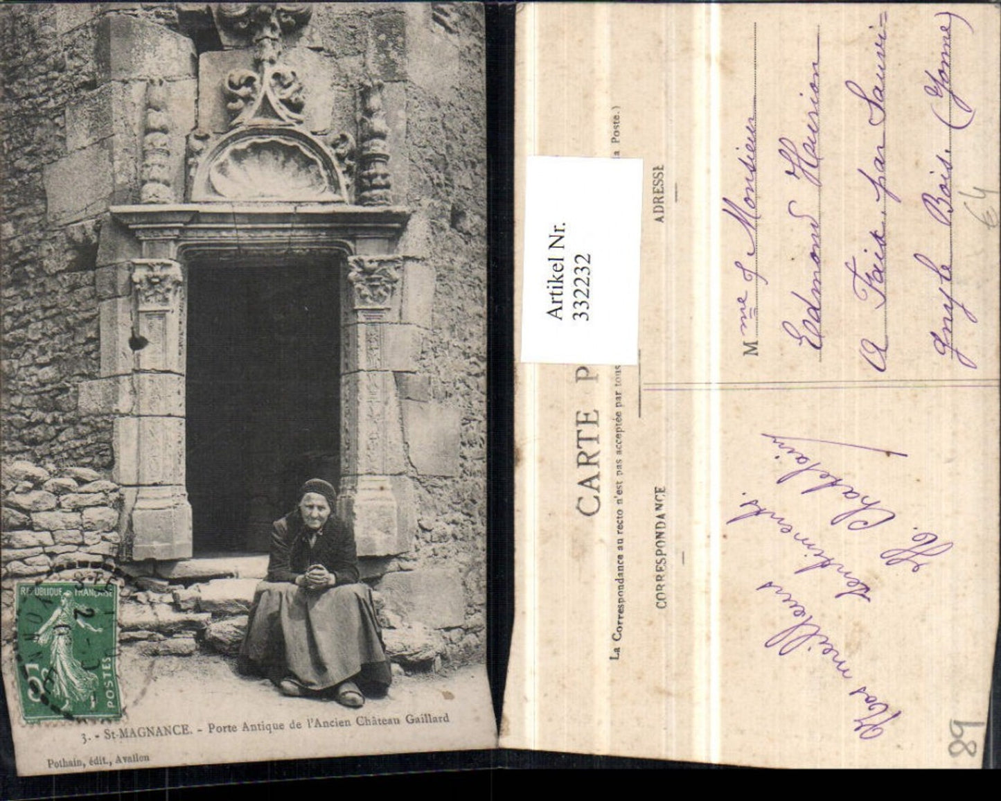 332232,Burgund Yonne St-Magnance Porte Antique de l'Ancien Chateau Gaillard Portal