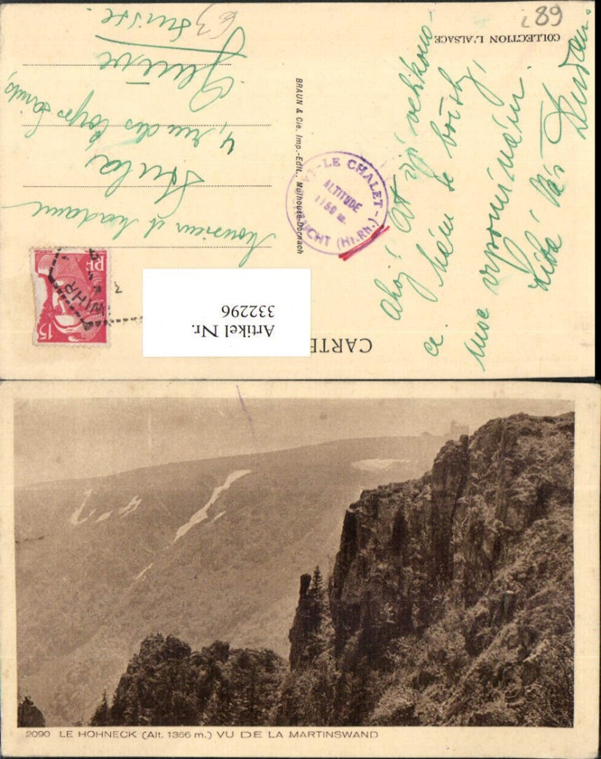332296,Elsass Haut-Rhin Le Hohneck b. Metzeral vu de la Martinswand