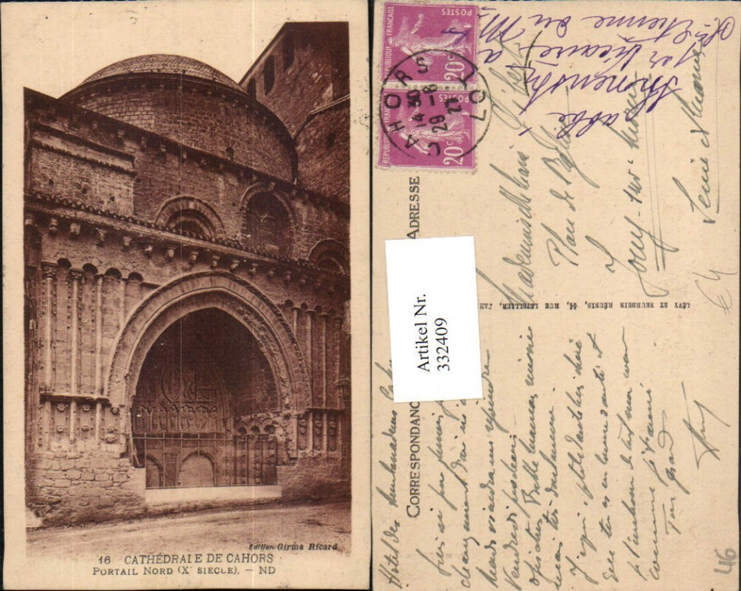 332409,Midi-Pyrenees Lot Cathedrale de Cahors Portail Nord Kirchenportal