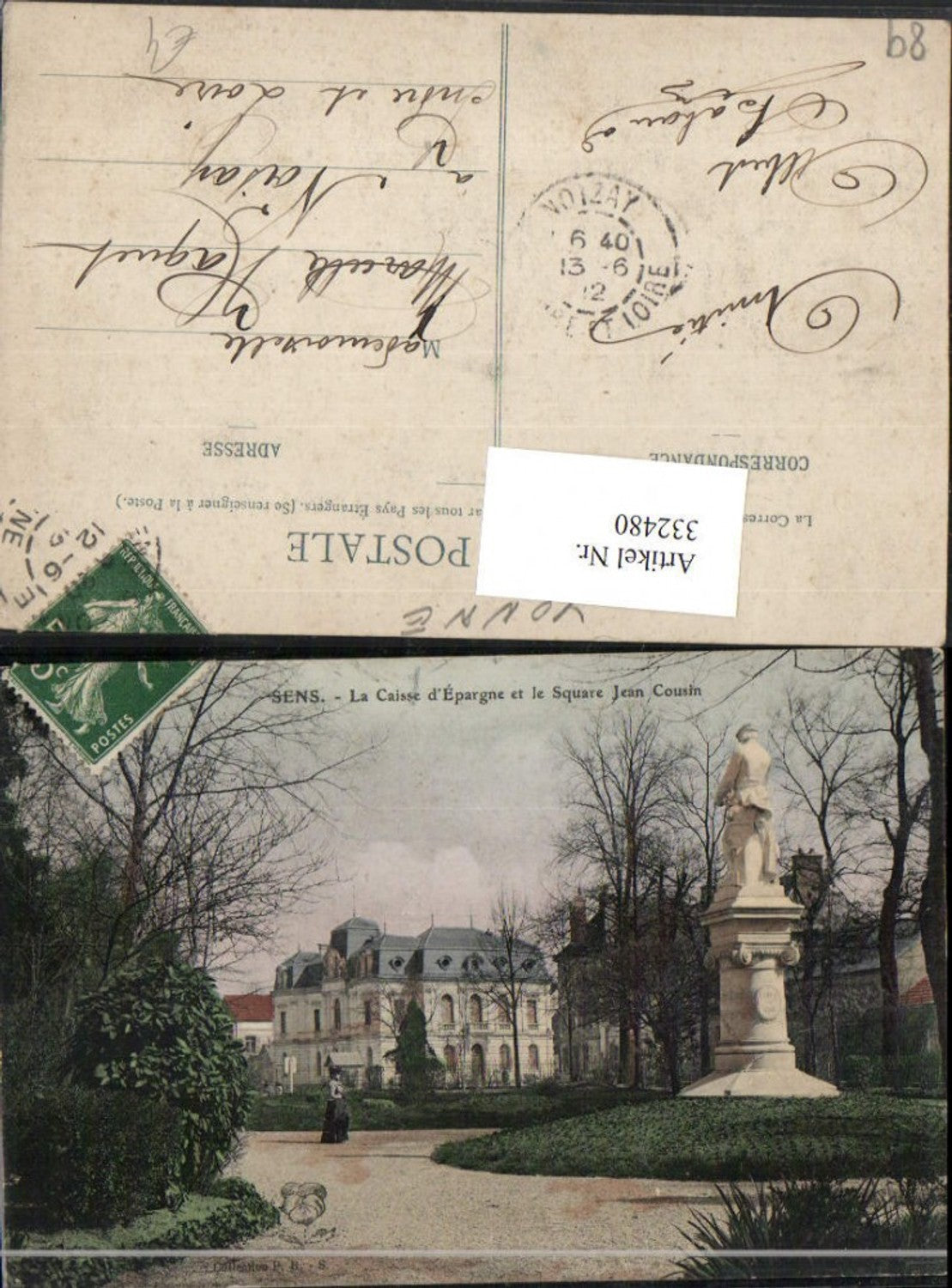 332480,Burgund Yonne Sens La Caisse d'Epargne et le Square Jean Cousin Denkmal