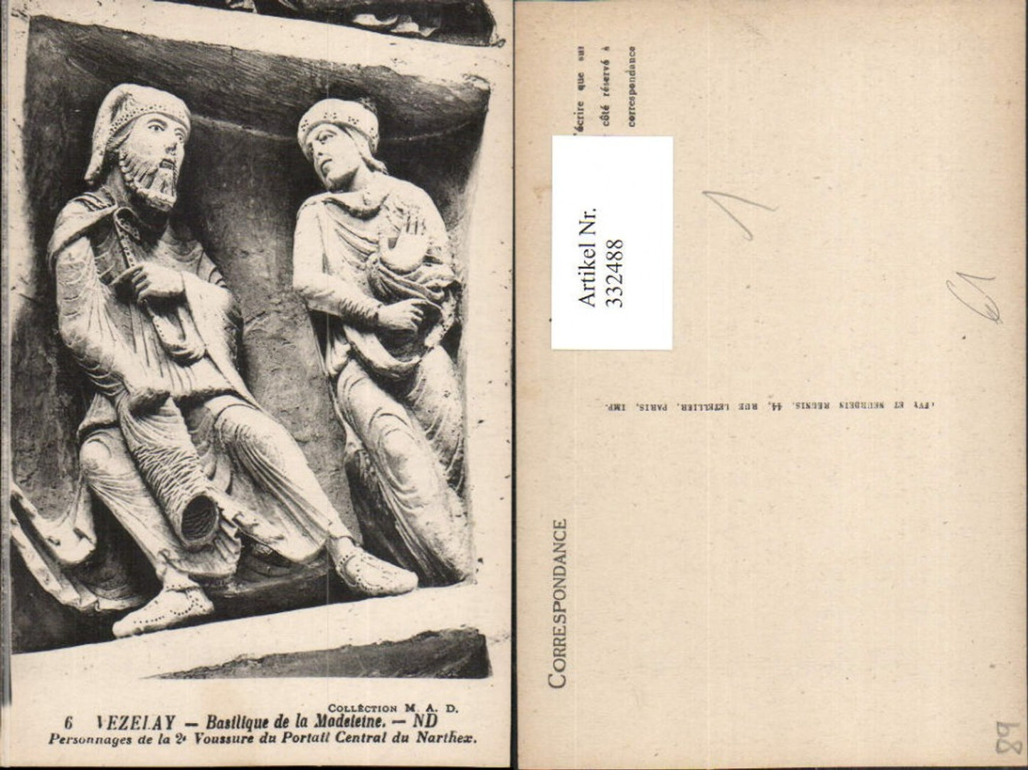 332488,Burgund Yonne Vezelay Basilique de la Madeleine Personnages Relief
