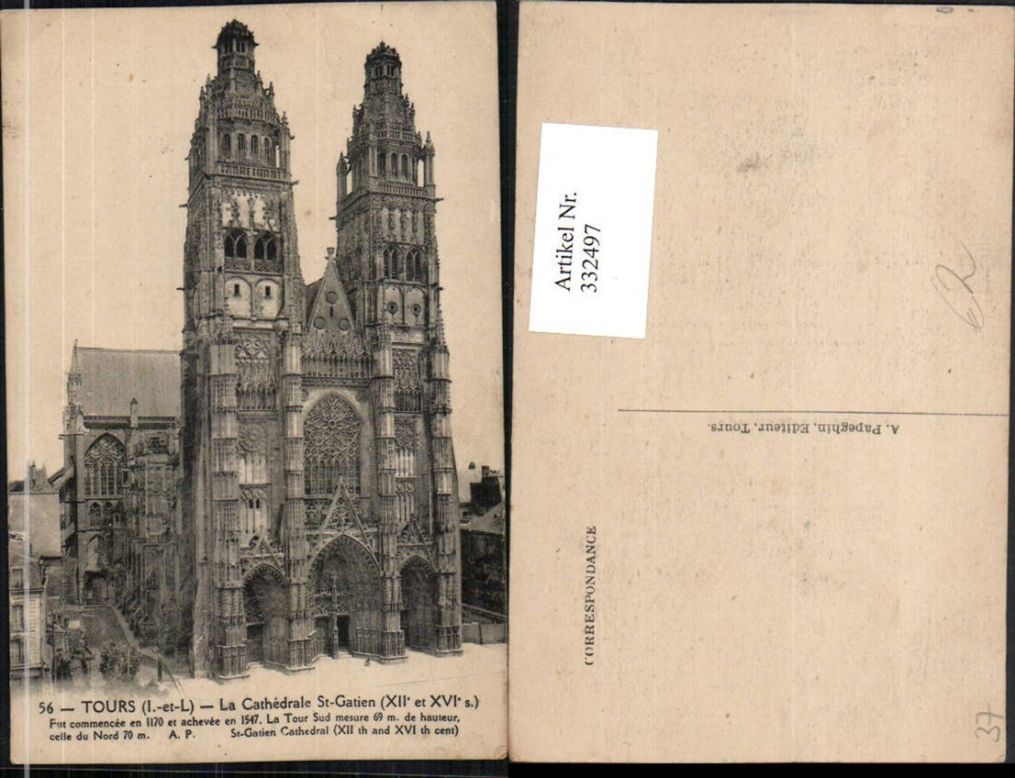 332497,Centre Indre-et-Loire Tours La Cathedrale St-Gatien Kirche