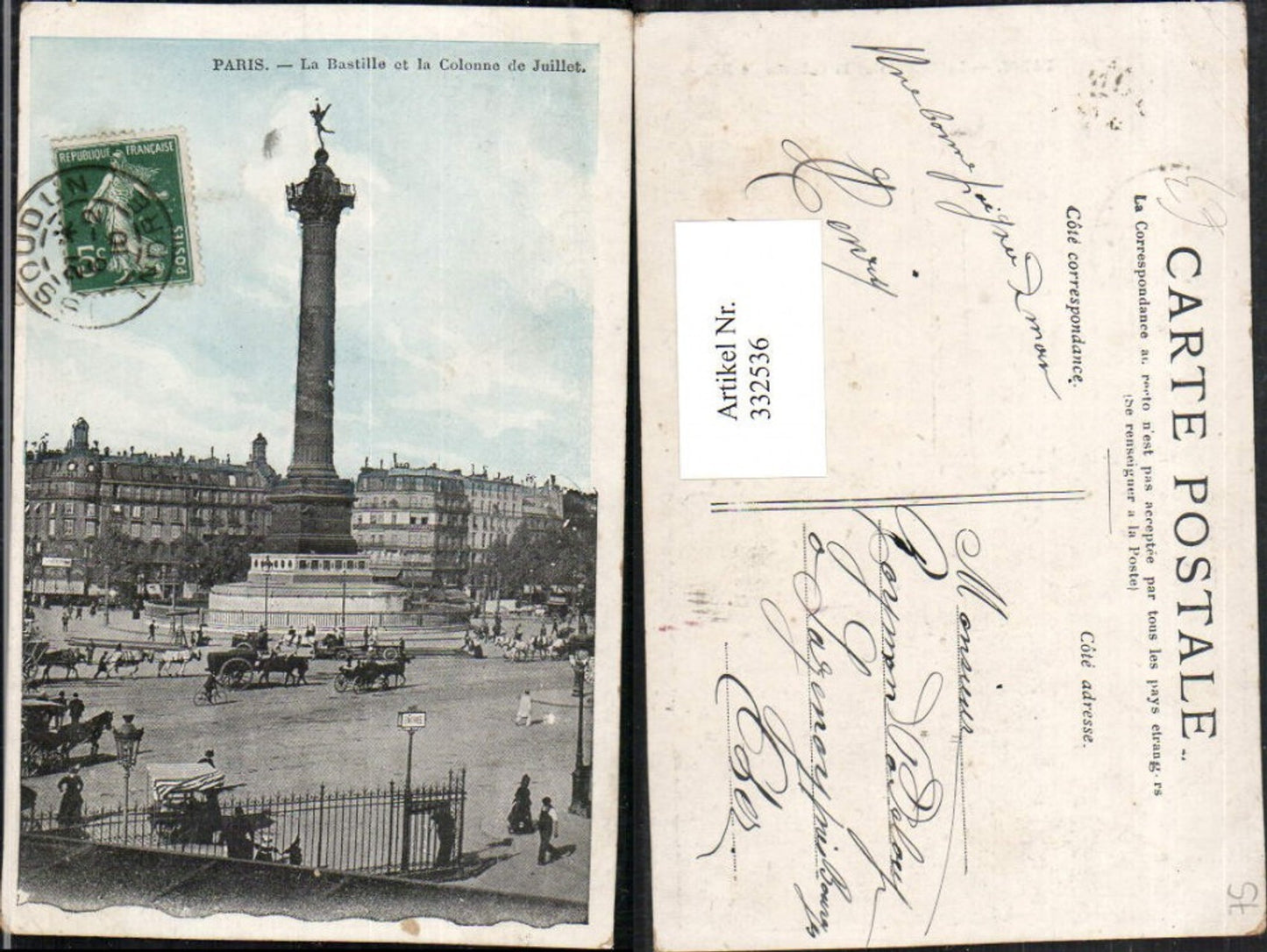 332536,Ile-de-France Paris La Bastille et la Colonne de Juillet Säule