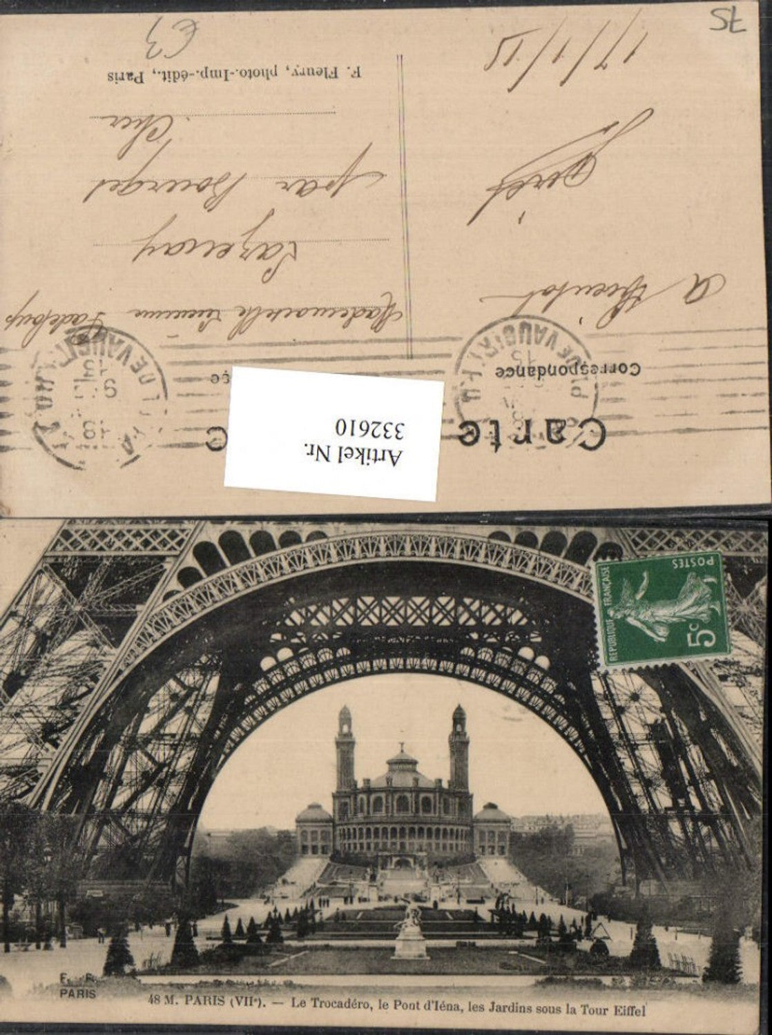 332610,Ile-de-France Paris Le Trocadero le Pont d'Iena les Jardins sous la tour Eiffel Eiffelturm