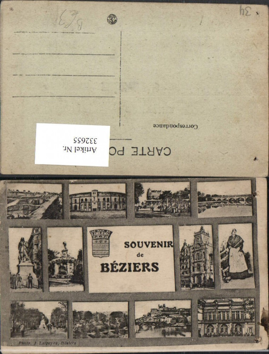 332655,Languedoc-Roussillon Herault Beziers Brücke Rathaus Denkmal Mehrbildkarte
