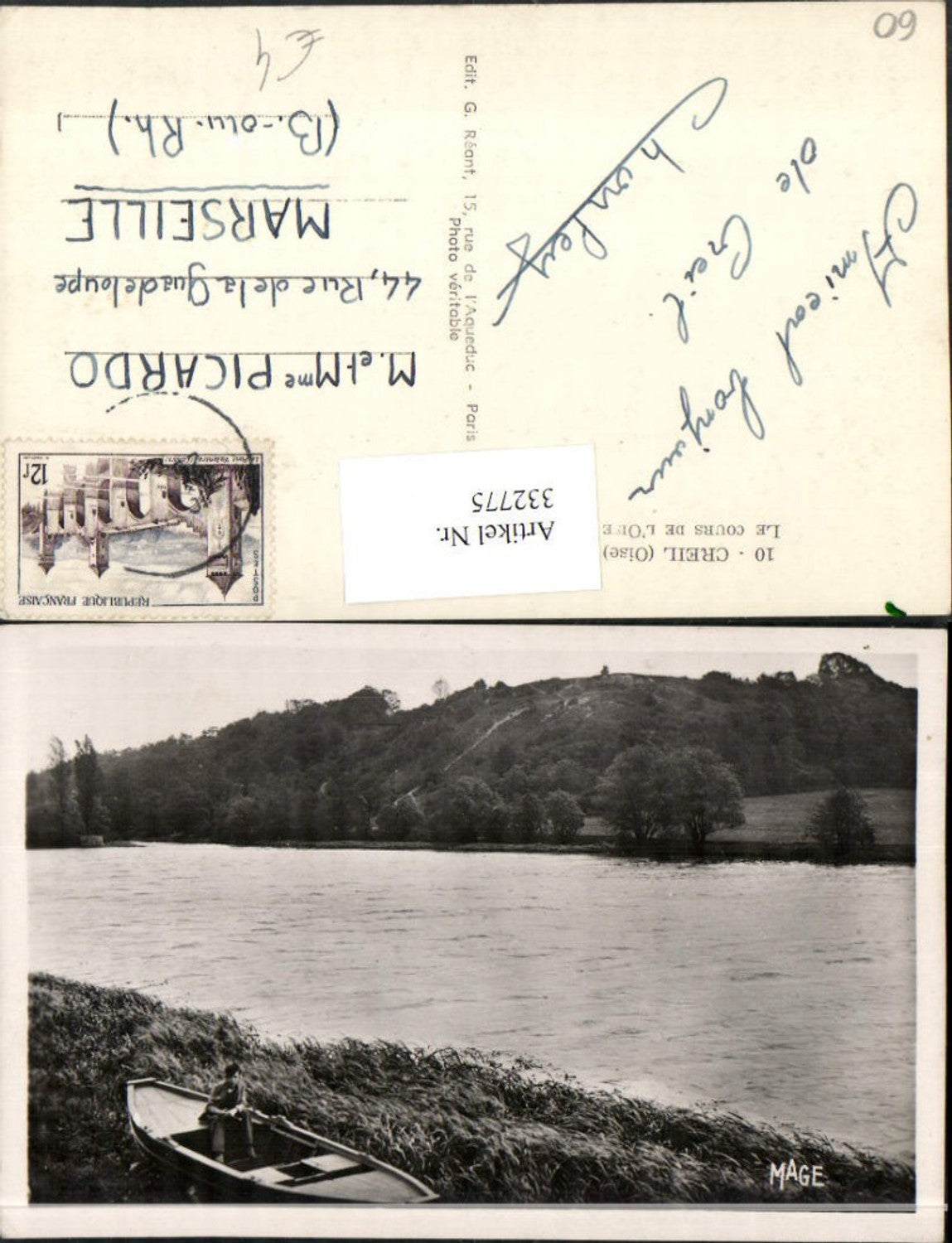 332775,Picardie Oise Creil Le Cours de l'Oise Fluss Ruderboot