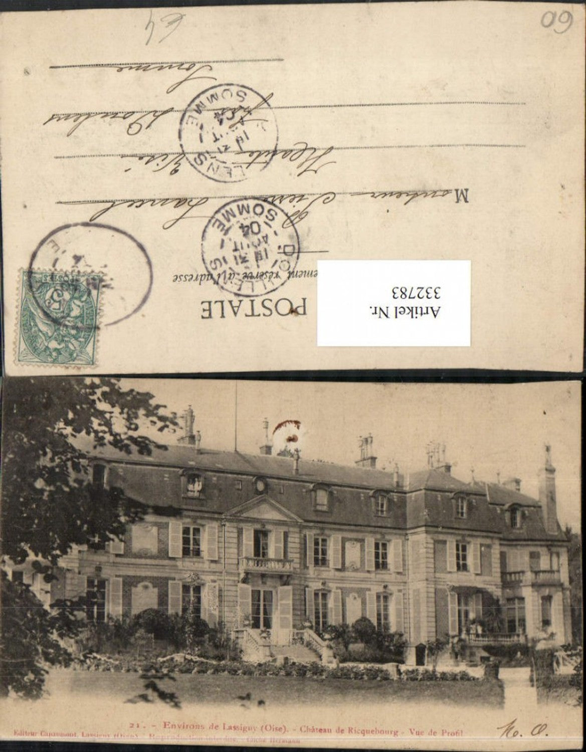 332783,Picardie Oise Lassigny Chateau de Ricquebourg Vue de Profil Schloss