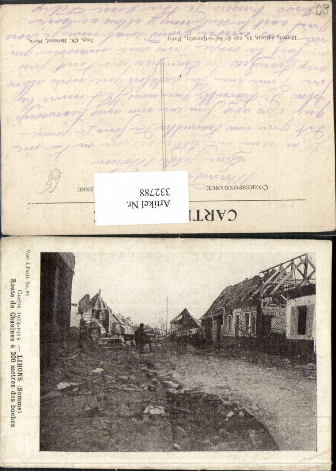 332788,Picardie Somme Lihons Guerre Route de Chaulnes Zerstörte Häuser