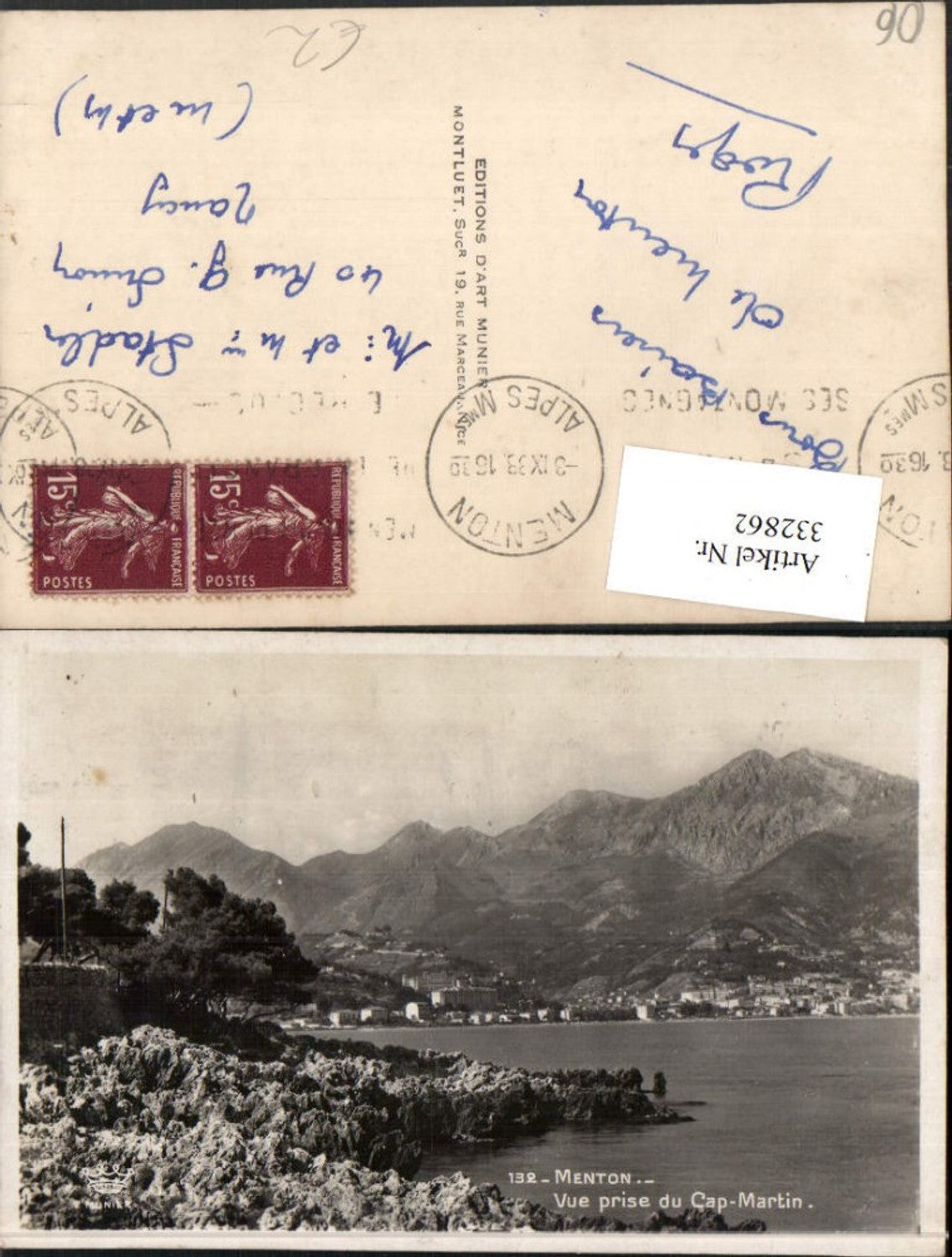 332862,Provence-Alpes-Cote-Azur Alpes-Maritimes Menton Vue prise du Cap-Martin mountain backdrop