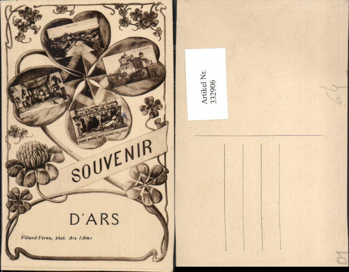 332906,Rhone-Alpes Ain d'Ars Totale Kirche Mehrbildkarte Klee Kleeblatt