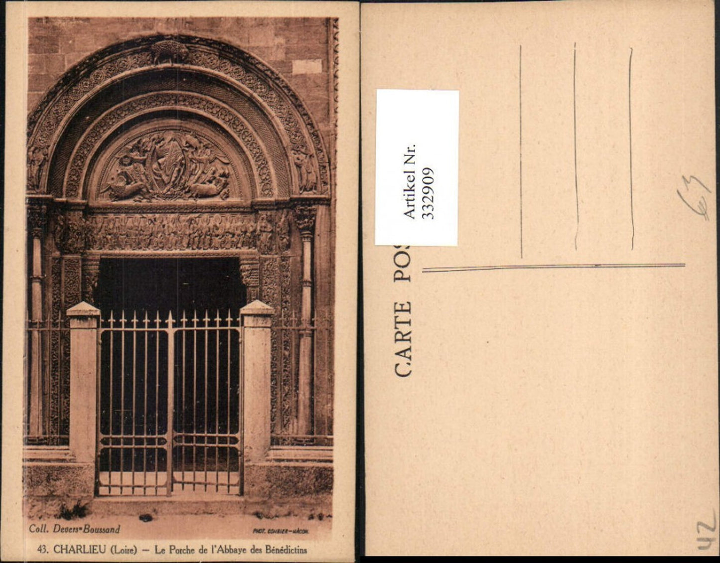 332909,Rhone-Alpes Loire Charlieu Le Porche de l'Abbaye des Benedictins Kloster Portal