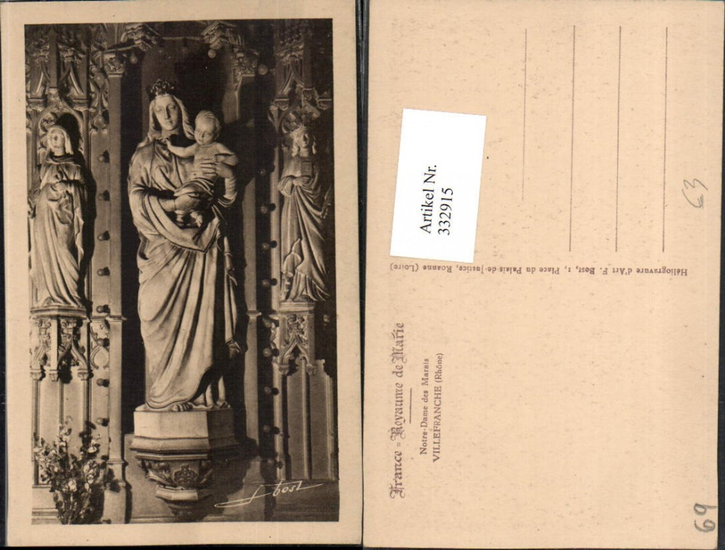 332915,Rhone-Alpes Rhone Villefranche Notre-Dame des Marais Marienstatue