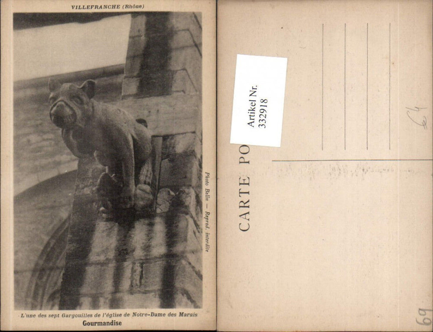 332918,Rhone-Alpes Rhone Villefranche Gargouilles de l'Eglise de Notre-Dame des Marais Gourmandise