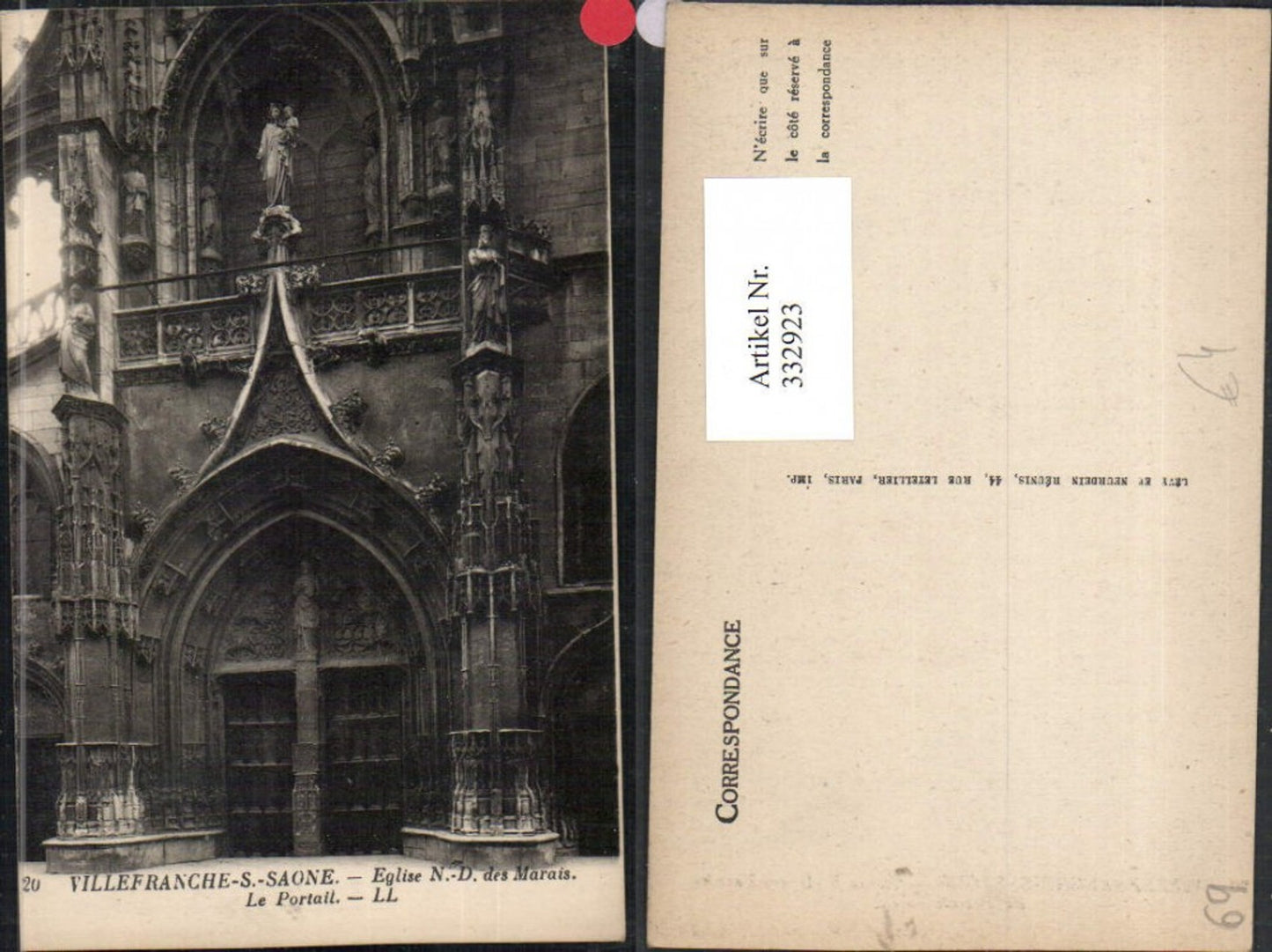 332923,Rhone-Alpes Rhone Villefranche-sur-Saone Eglise Notre-Dame des Marais Portail Kirchenportal