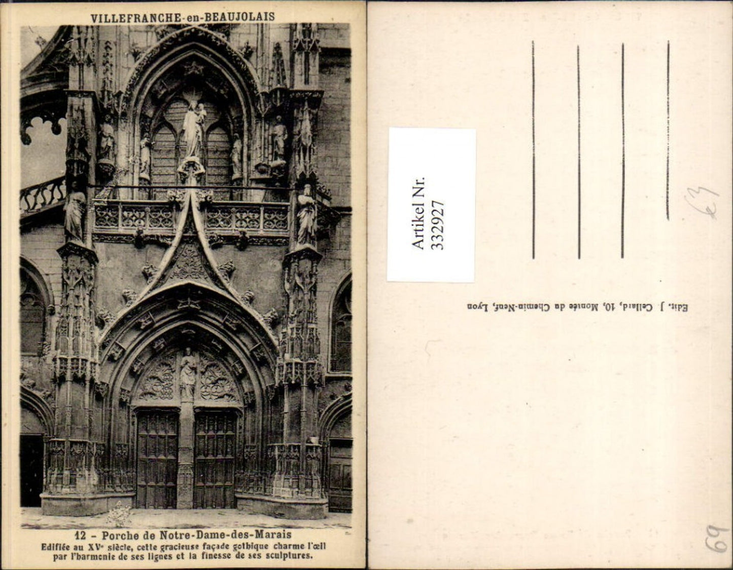 332927,Rhone-Alpes Rhone Villefranche-en-Beaujolais Porche de Notre-Dame des Marais Kirchenportal