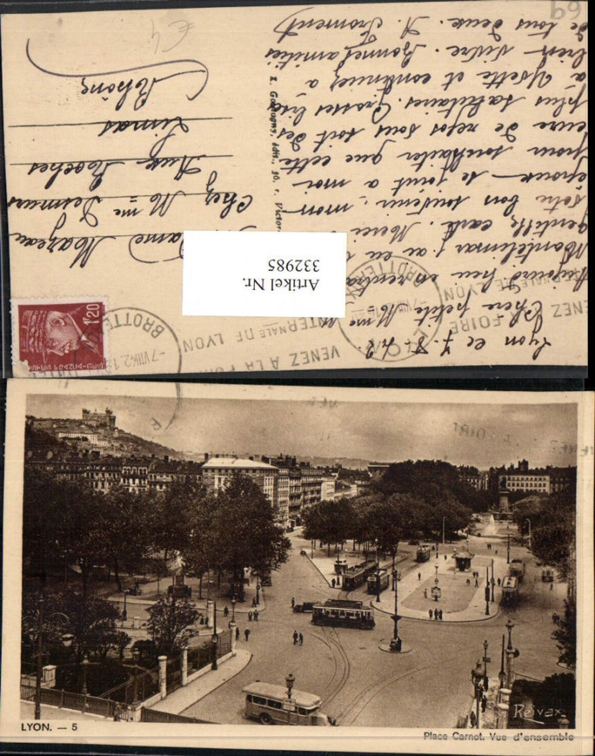 332985,Rhone-Alpes Rhone Lyon Place Carnot Vue d'ensemble Platz Straßenbahn Autobus