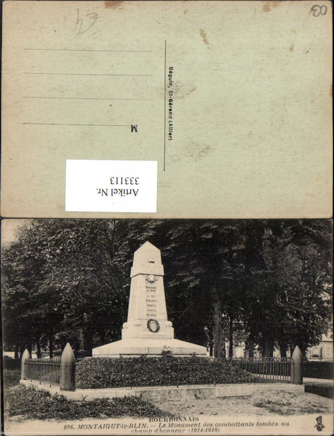 333113,Auvergne Allier Montaigut-le-Blin Monument des combattants tombes au champ honneur