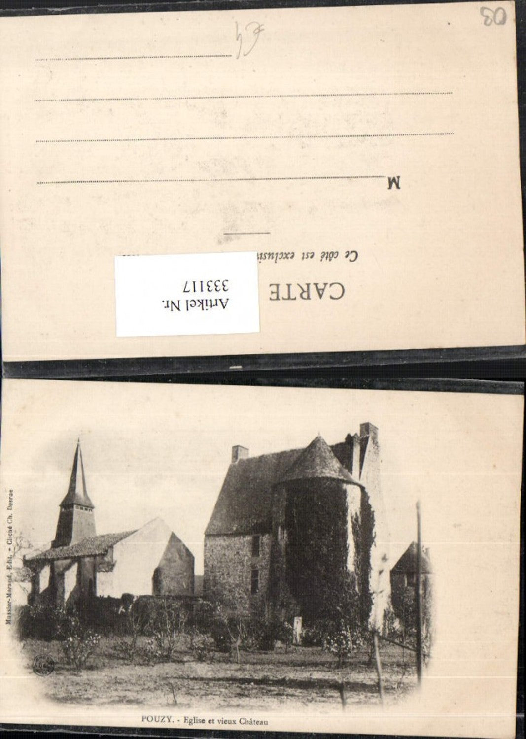 333117,Auvergne Allier Pouzy Eglise et vieux Chateau Schloss Kirche